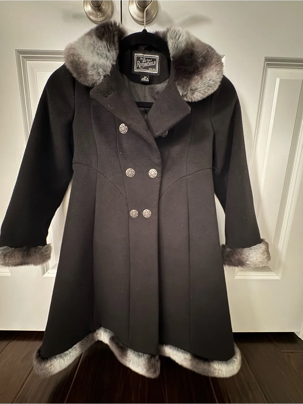 Rothschild Black Faux Fur-Trim Wool Coat